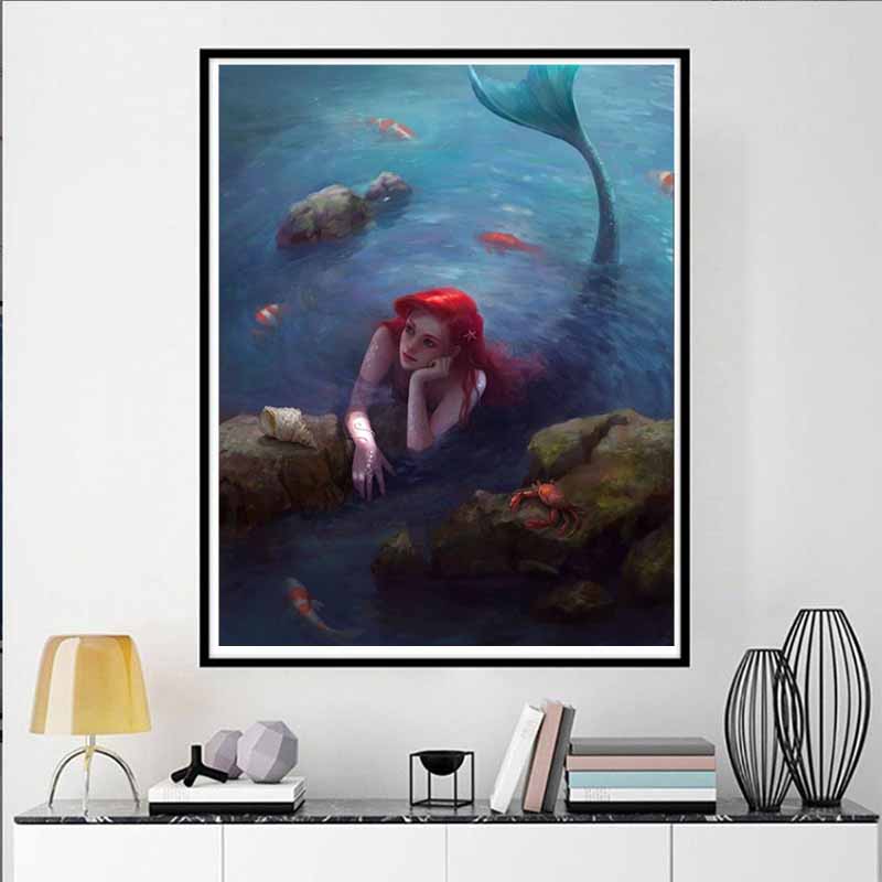 Disney 5D DIY Diamond Painting Ariel The Little Mermaid Deep Sea Realistic Illustration Embroidery Mosaic Cross Stitch Home Decor Gift Crafts