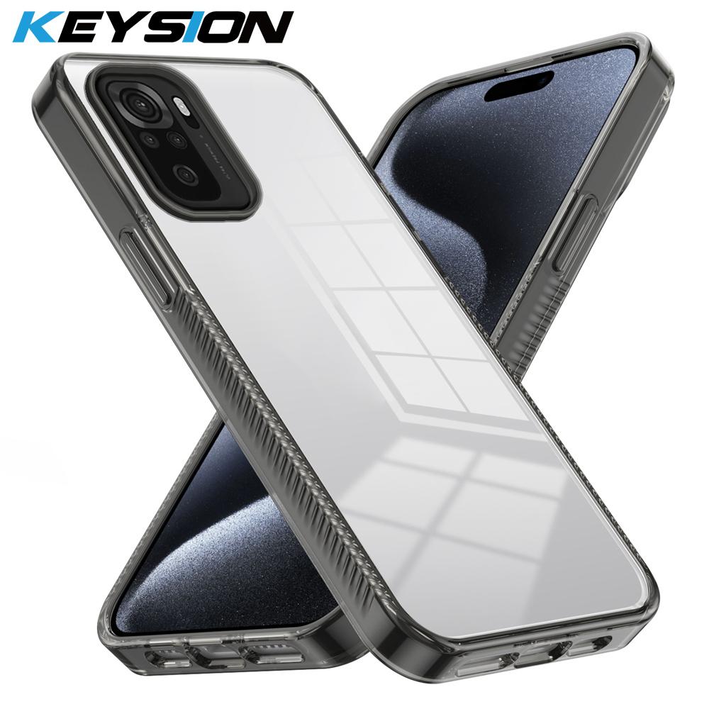 KEYSION Transparent Case for Redmi Note 10 10S 10 Pro 4G Soft TPU+PC Anti-slip HD Clear Shockproof Phone Back Cover for POCO M5S