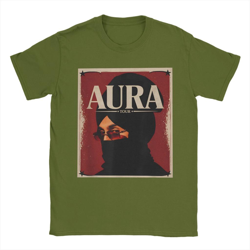 Diljit Dosanjh Aura World Tour T Shirt Unisex Vintage Pure Cotton T Shirts Summer Crew Neck Novelty Tees Casual Big Size Clothes
