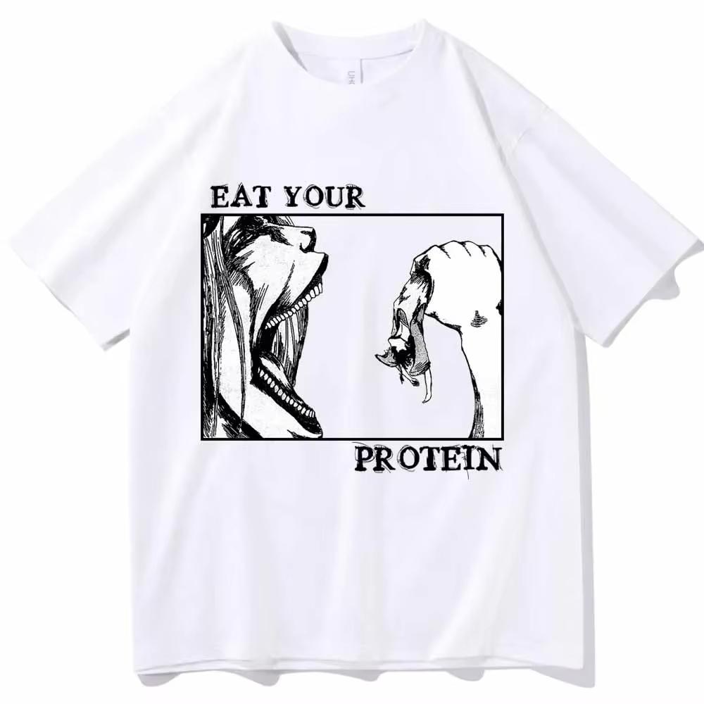 

2025 Summer New T-Shirts Eat Your Protein Shirt Man Women Summer Casual O-Neck Short Sleeve Shirts Shirts for Men Off White 4XL