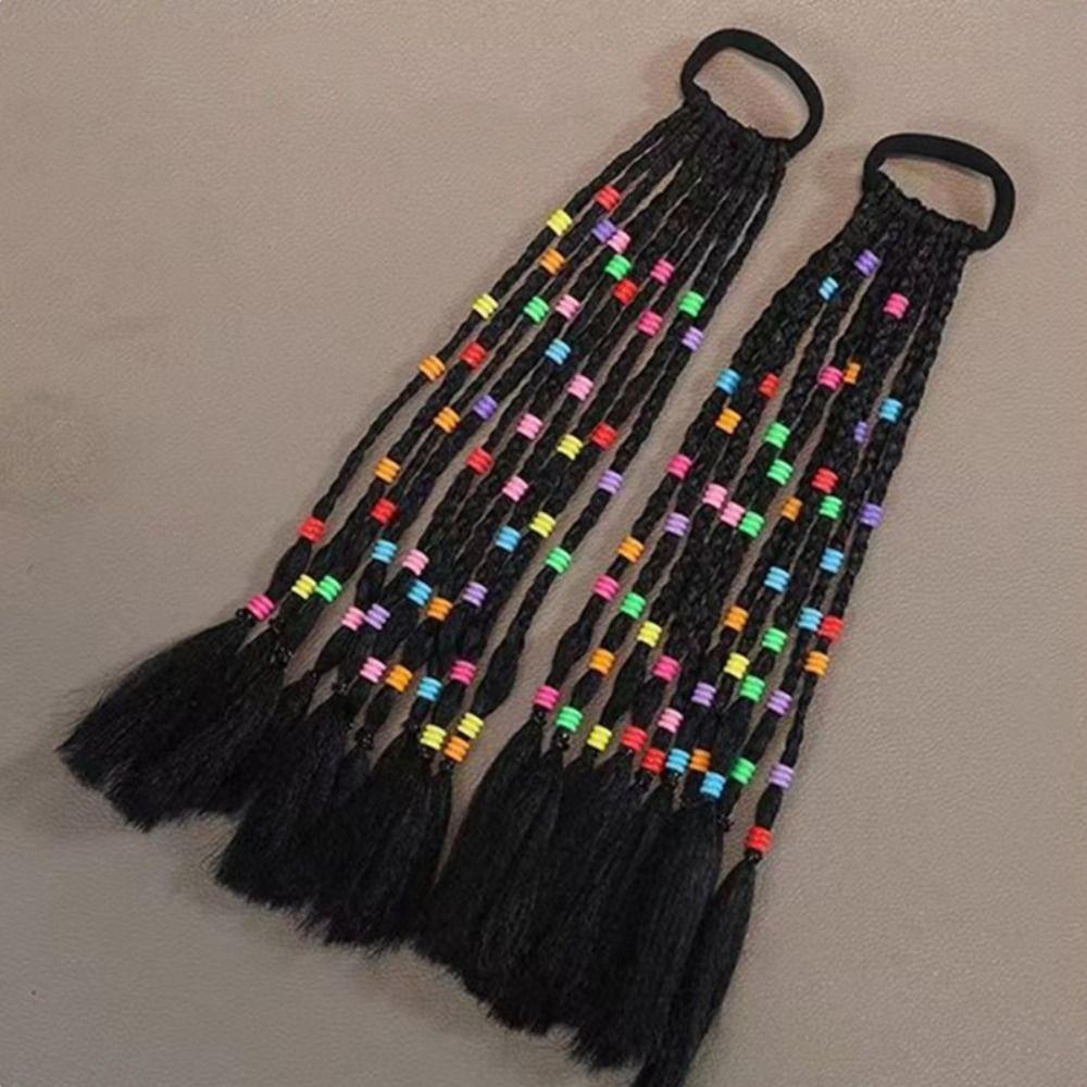 Elasticity Kids Braided Hair Rope Cute Wigs Beaded Braided Ponytail  Children Hair Tools