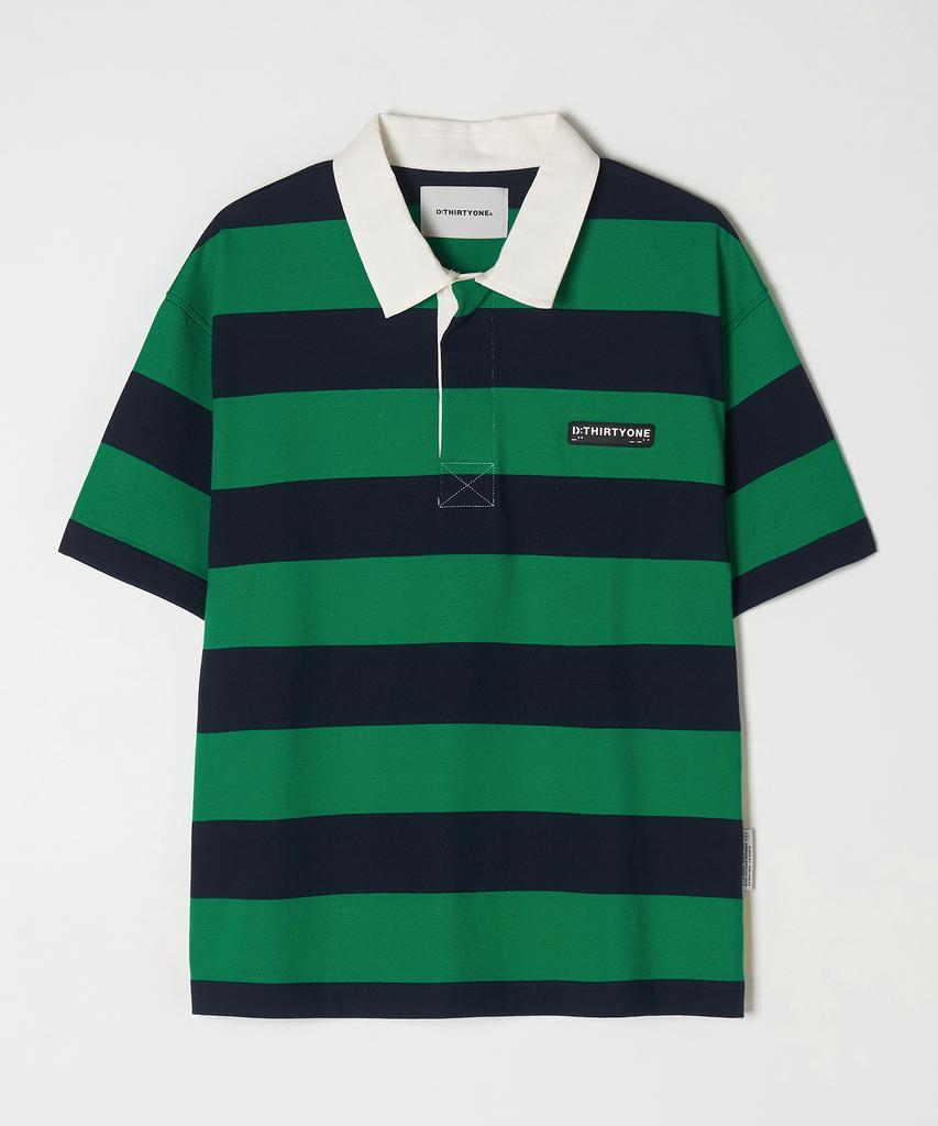 DTHIRTYONE Stripe Rugby Polo T-Shirt (Green)