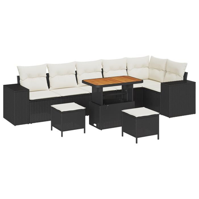 Ensemble de Canapé de Jardin 9 pièces avec Coussins Noir Poly Rattan, Ensemble de Salle à Manger de Jardin 3 pièces 3362025