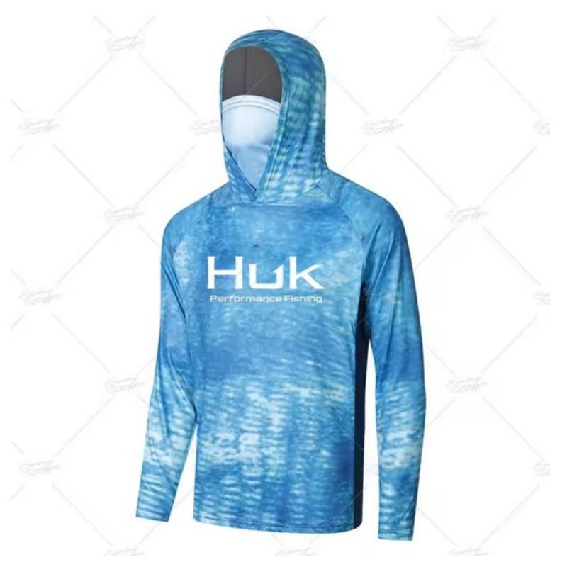 

HUK Fishing Clothes Men s Long-sleeved Hooded Mask Upf 50+ UV Protection XS