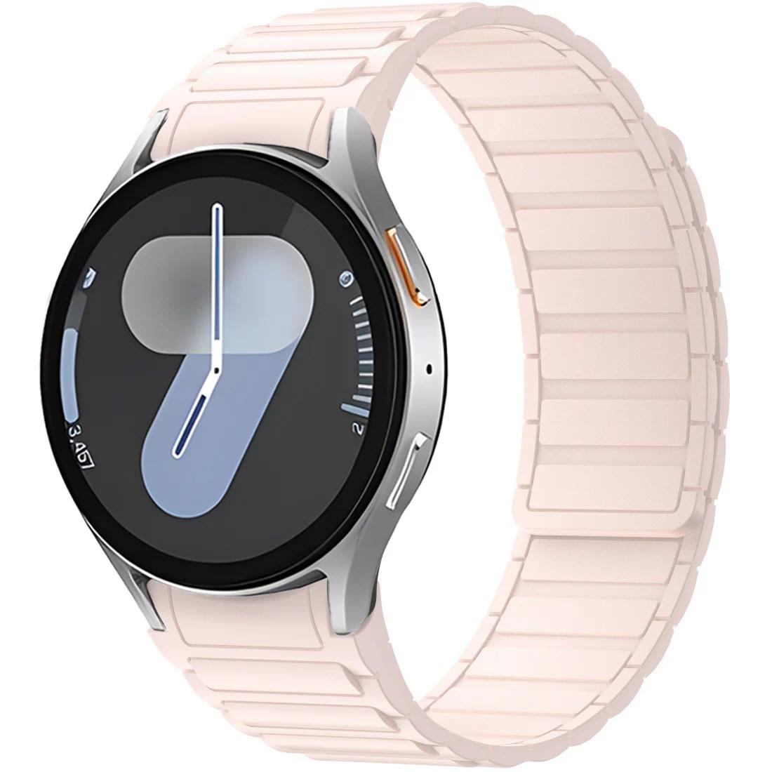 

Магнитный силиконовый ремешок для Samsung Galaxy Watch 7 FE 6 5 4 44мм 40мм 5 Pro Оригинальный ремешок для Watch 6 Classic 47 43мм Galaxy Watch 7 6 5 4 розовый
