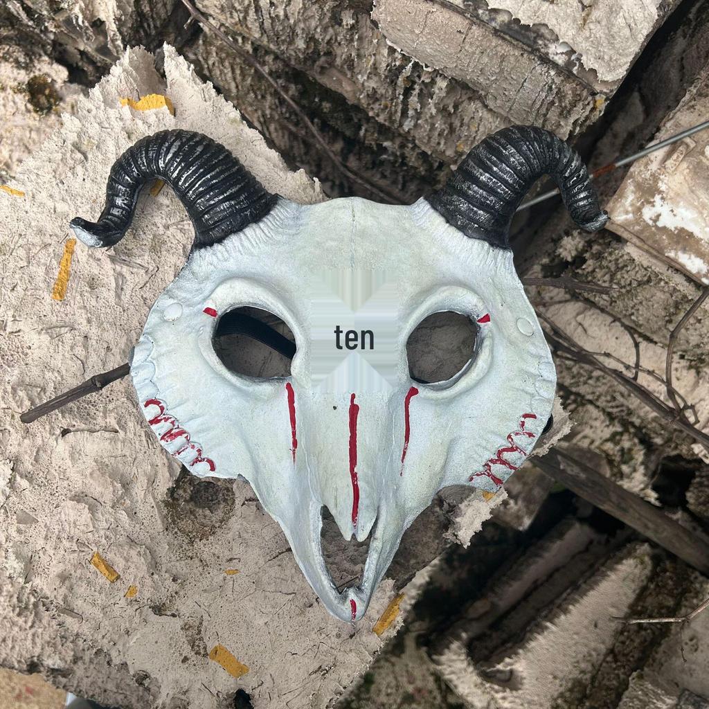 Goat Skull Halloween Mask - PU Animal Costume Prop for Parties & Escape Rooms