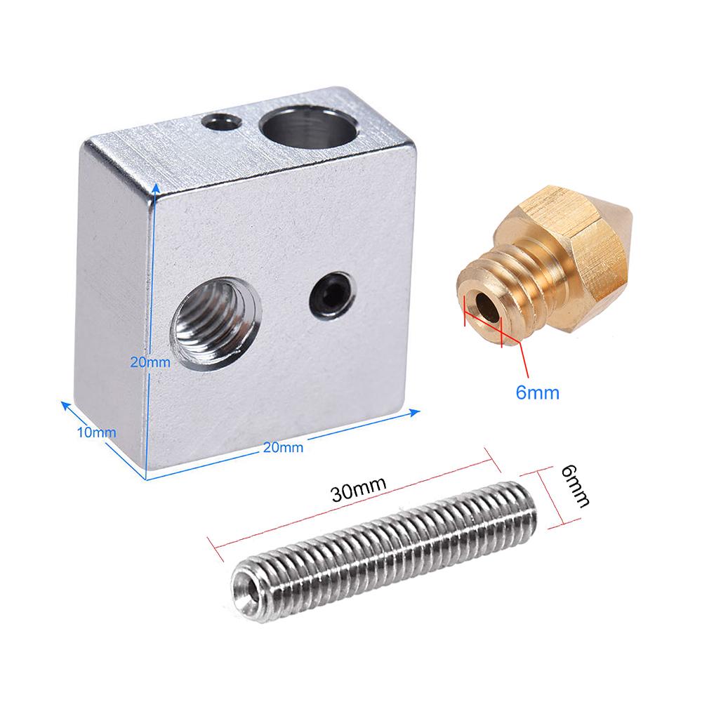 Anet 0.4mm Brass Nozzle Extruder Print Head + Heater Block Hotend + 1.75mm Throat Tubes