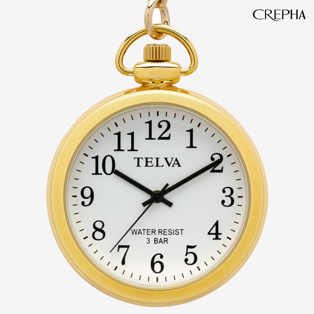 CREPHA Pocket Chain Easy to Simple Battery Quartz Watch, Type, Analog, Read, Design, Operated, Movement, Gold, AZ-TE-AM153-WTG