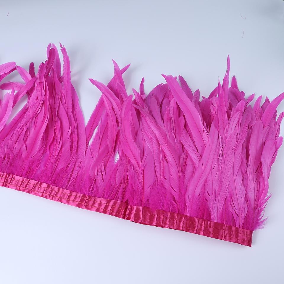 Rooster Feather Trims 2M Rooster Cock Tail Feather Fringes DIY Handicrafts for Clothes Ribbon Carnival Accessories