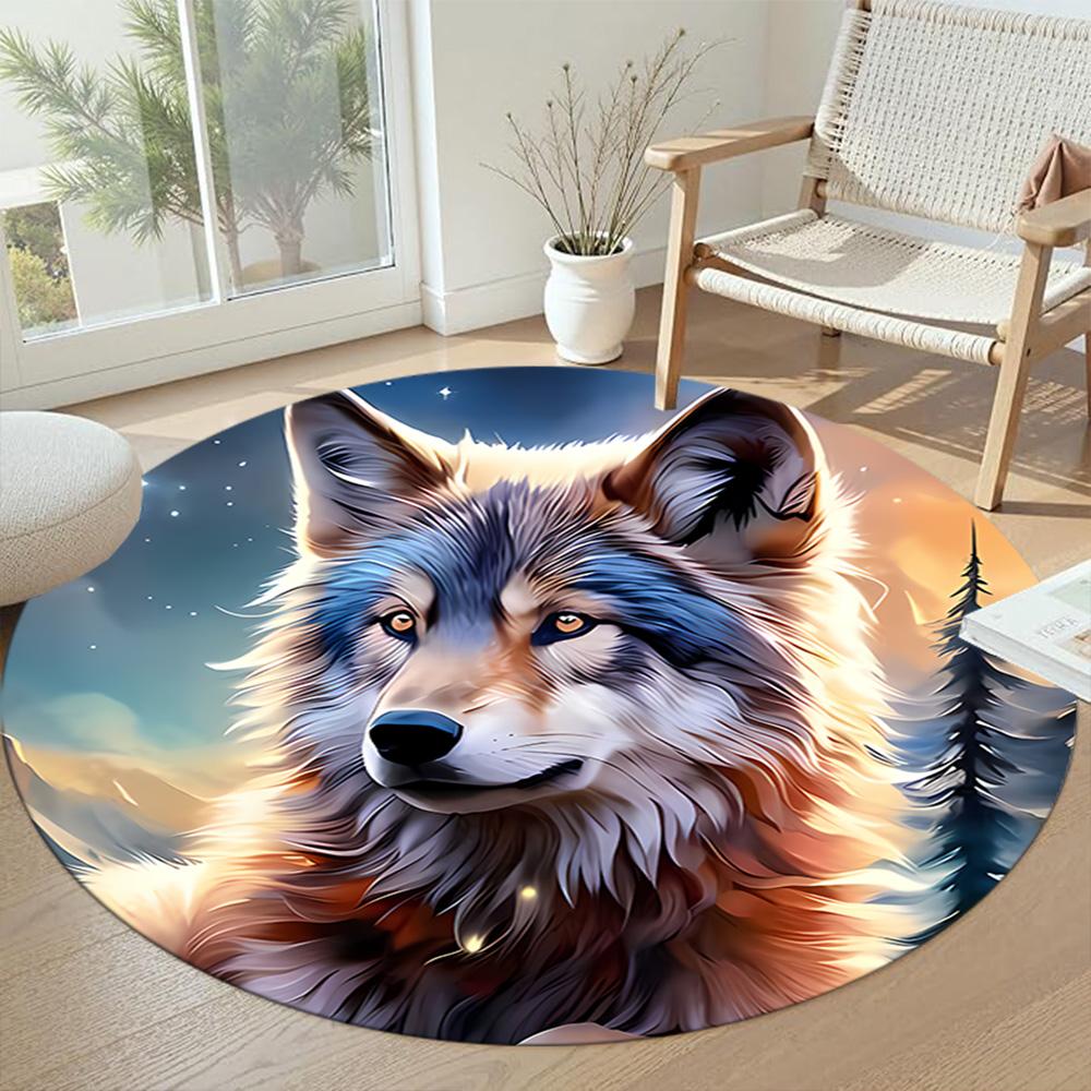 Wolf Round Office Rug Design for Dormitory Entryway Playrooms Living Rooms Anti-slip Round Rug Anime Office Decor Perfect Birthday Christmas Gift Idea