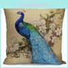 Luxuriöser Kissenbezug aus Baumwolle und Leinen mit Pfauenmuster für elegante Heimdekoration, Sofakissenbezug