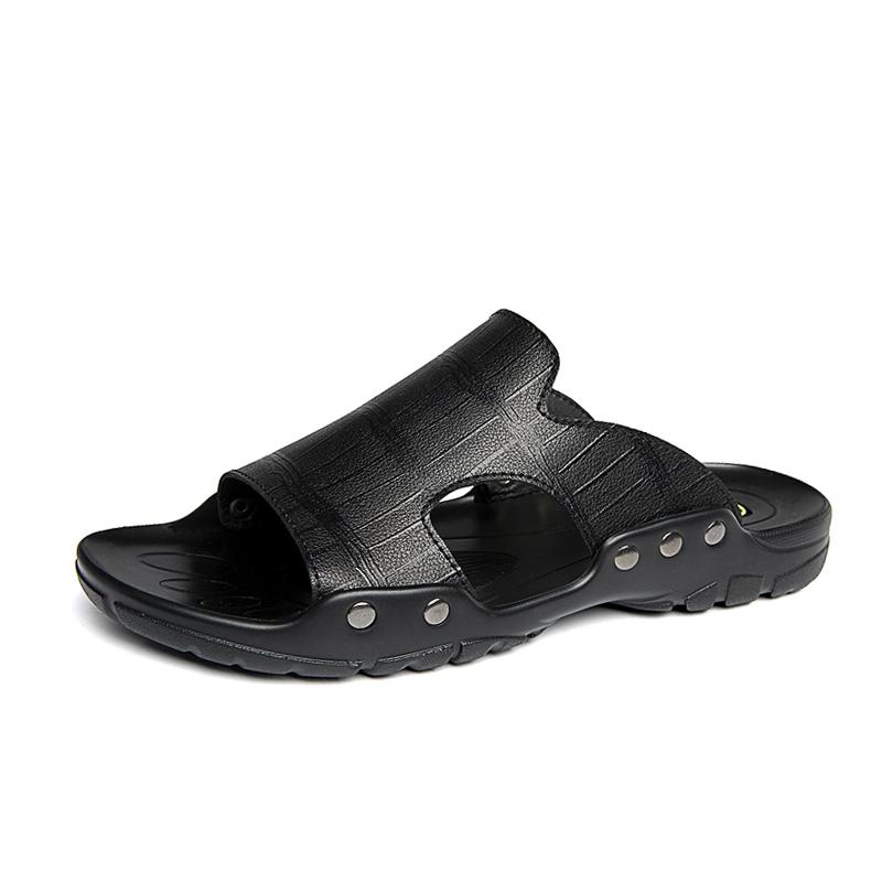 Fashion Classic Brand Men's Genuine Leather Shoes Hollowed Out Men's Slippers Non Slip Men's Casual Shoes Breathable Men's Beach Shoes