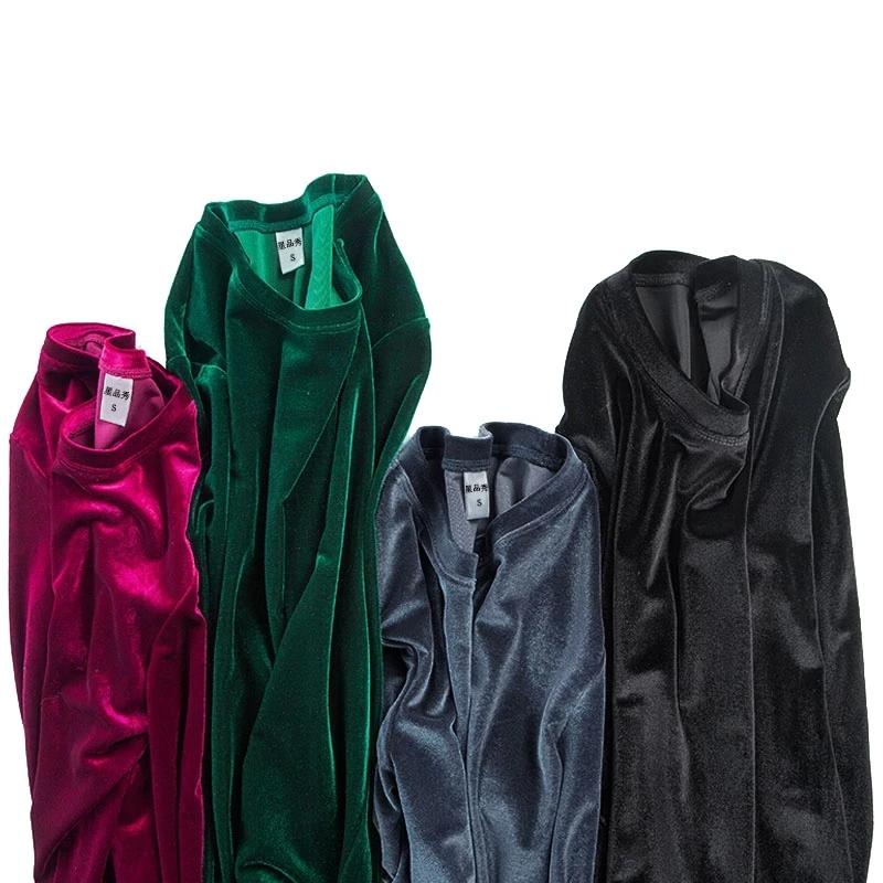 Spring Long Sleeve Loose Early Autumn T-shirt Women Gold Velvet Short Paragraph Bottoming Shirt Fashion Top