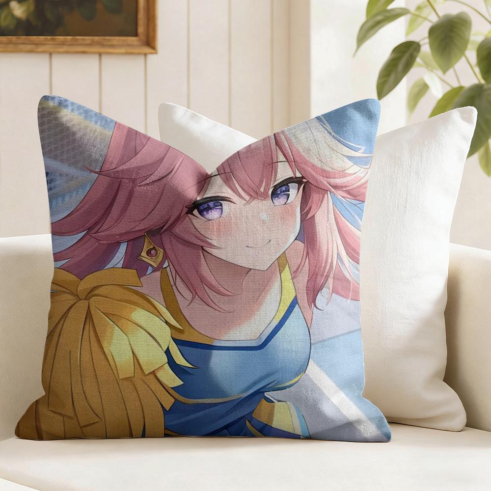 Yae Shrine Maiden Genshin Impact Cushion Cover Natural Linen Double Sided Print Throw Pillow Case for Sofa Couch Home Decor
