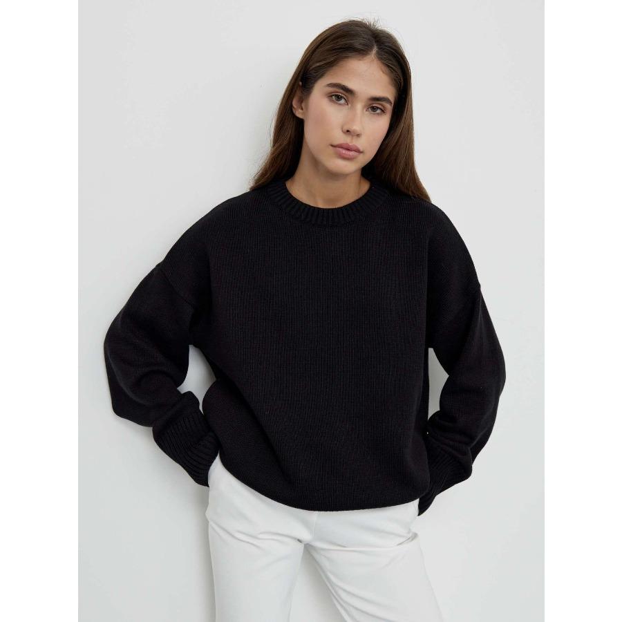 

Qooth Elegant Full Sleeve Pullover Sweater O Neck Sweater Loose Thin Knitting Casual Women QT2770 L чёрный