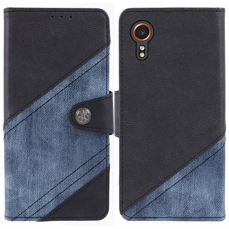 For Samsung Galaxy Xcover7 Case PU Leather Flip Phone Cover Crazy Horse Texture Splicing