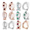 Immobird Women's Clip-On Earrings Leaf Design Zirconia Silicone Cover Birthstone Gift Non-Pierced