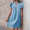 Summer Style Loose Straight Dress - Casual Vacation Stand Collar Solid Color European and American Fashion