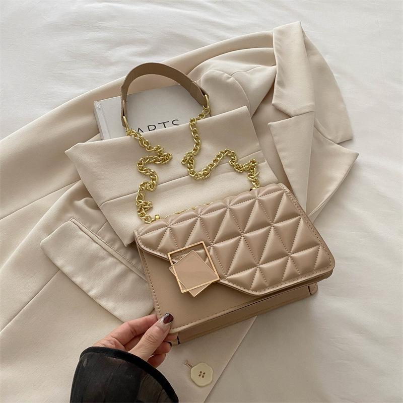 Høyverdig diamantkjede liten firkantet veske dame 2025 høst ny mote allsidig nisjedesign skulderveske messenger-veske