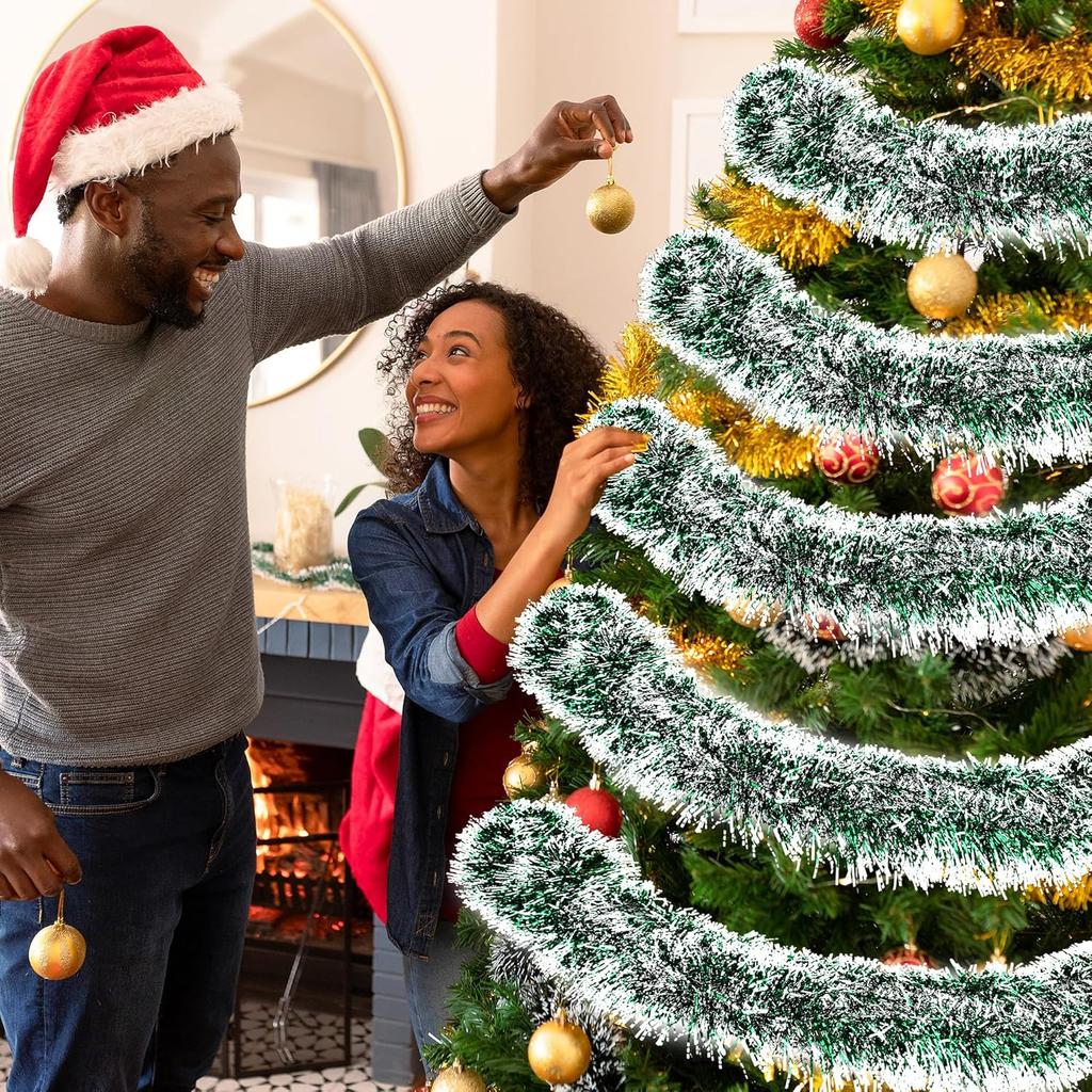 1-4pcs 2 Meters Green Silver Christmas Garland Twist Hanging Swag for Christmas Tree Decorations Party Outdoor Home Xmas Decor