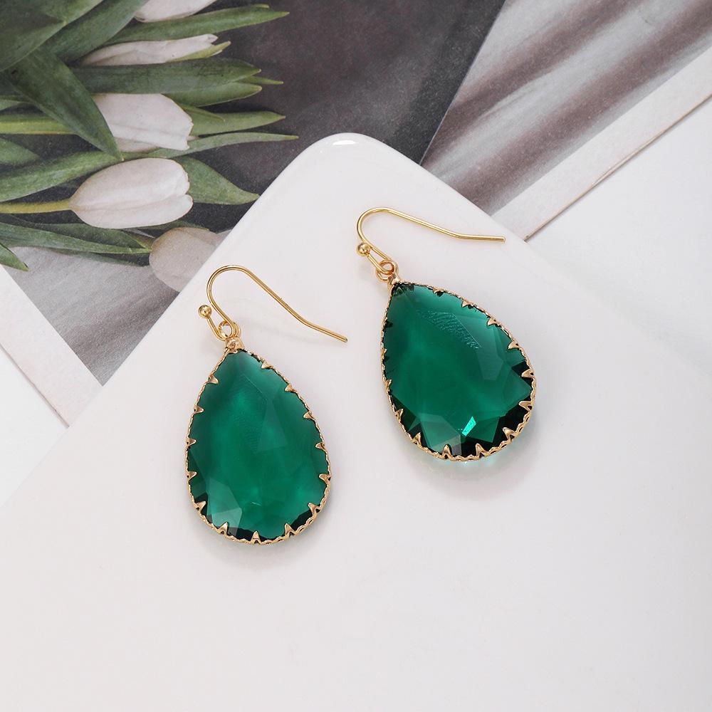 

Серьги-подвески из искусственного кристалла в форме капли с золотой окантовкой, Модный выпуск 2025 зелёный
