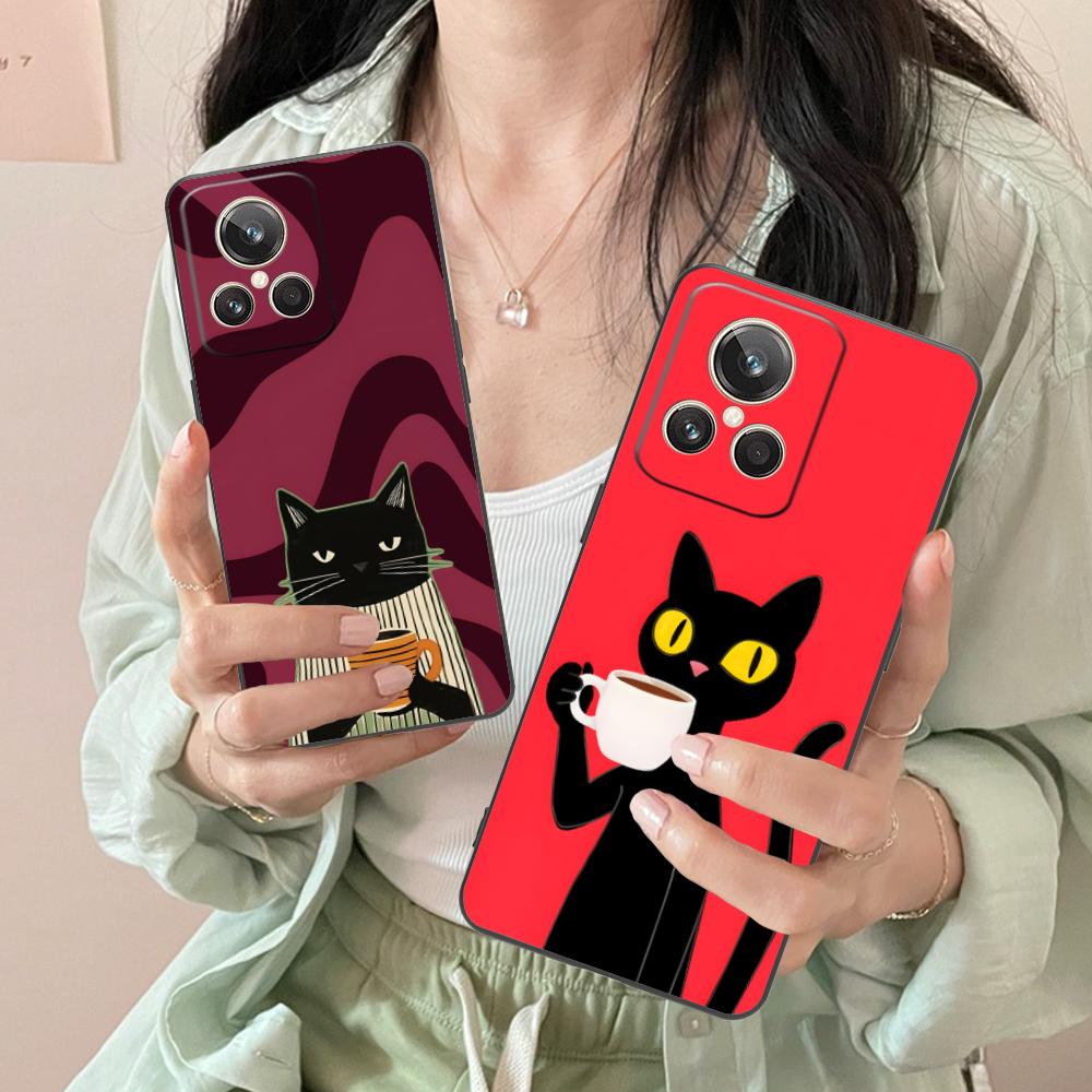 Cute Coffee Cat Matte TPU Mobile Phone Case for Realme 15 14 13 12 11 10 9 Pro Plus T i Lite 5G Colorful Printing Cover