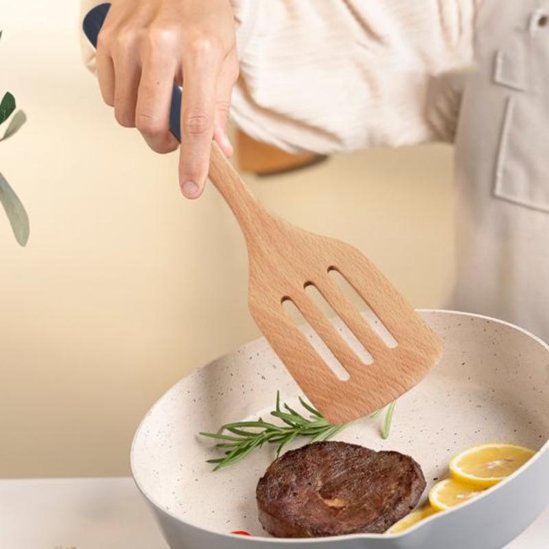 Wooden Spatula Soup Spoon with Ergonomic Handle Non-Slip Heat-Resistant Stir-Fry Pan Spatula Rice Spoon