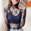 Women's Lace Base Layer Shirt: Stylish Semi-High Neck Mesh Chiffon Top for Autumn & Winter