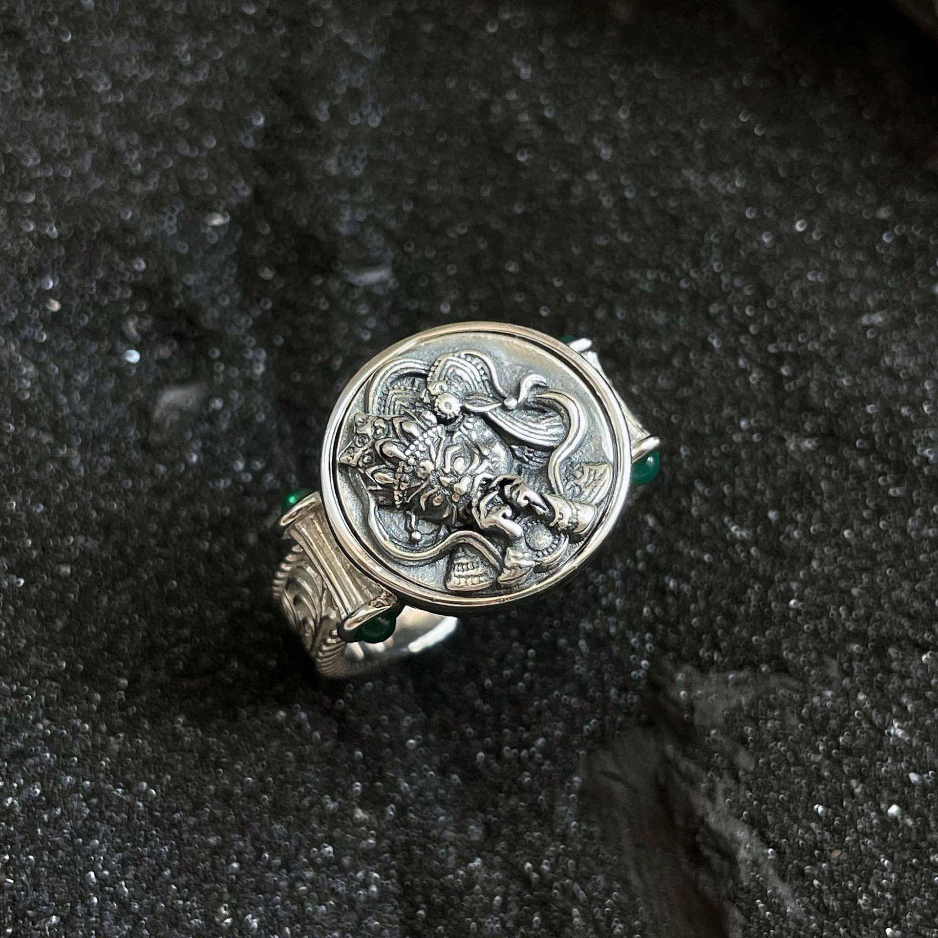 Женское открытое кольцо Zakilaam Зеленая эпоксидная филигрань Винтаж Adjustable Open