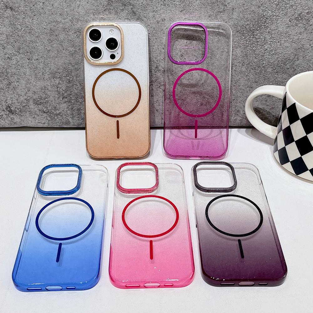 KEYSION Luxuriöse magnetische Handyhülle mit Farbverlauf und Glitzer für MagSafe für iPhone 14 15 16 Pro Max 16e 16 Plus Harte PC Stoßfeste Hülle