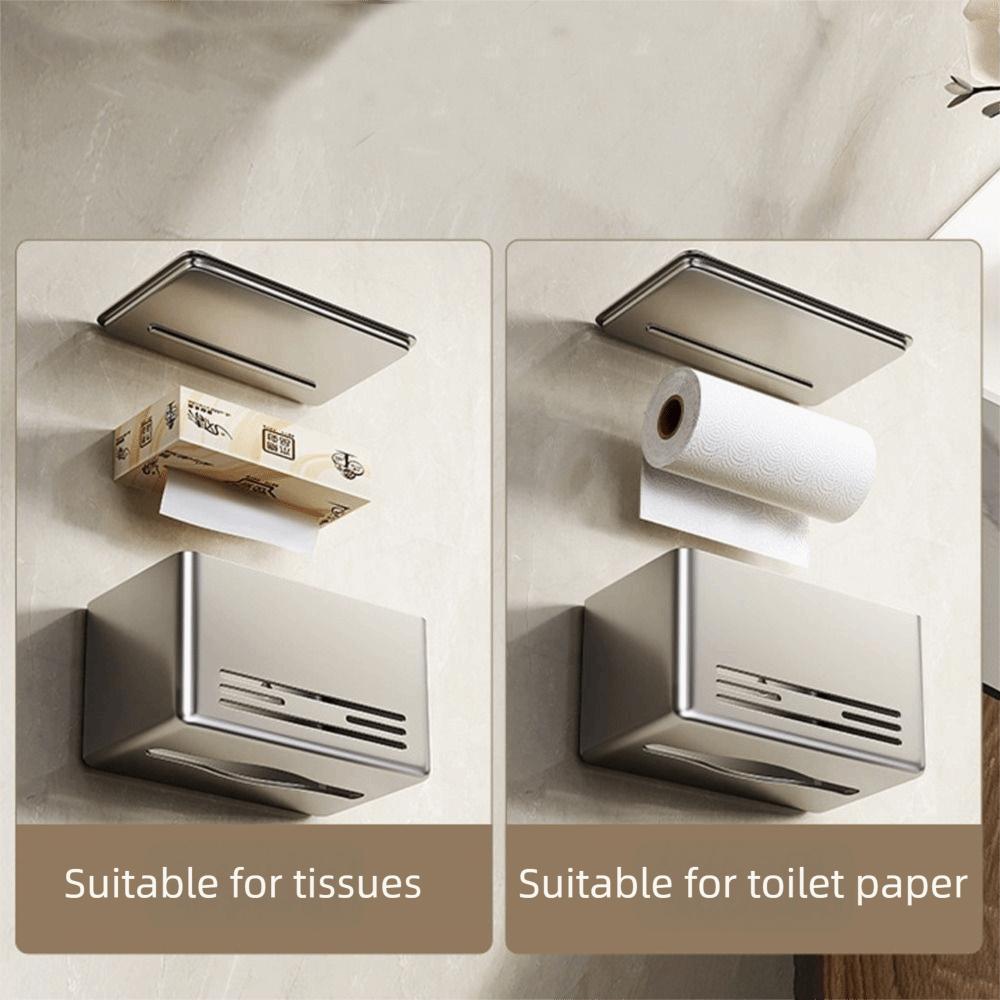 Durable Punch-Free Tissue Holder Wall Mounted Multifunctional Tissue Storage Box Aluminum Roll Paper Rack Bathroom