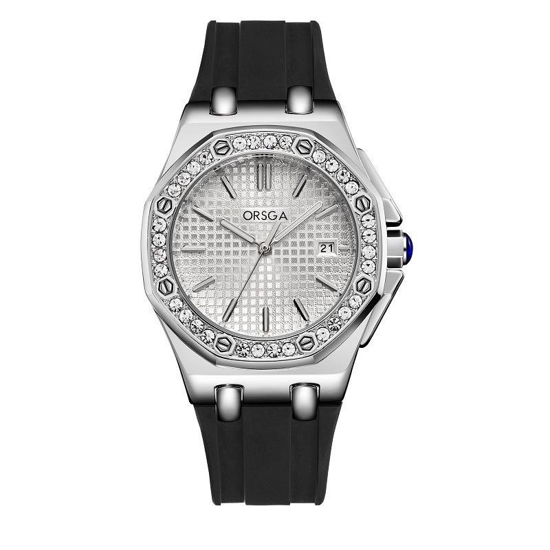 Damen Armbanduhr Luxus Diamant Wasserdicht Datum Leuchtend Damenuhr Gummiarmband