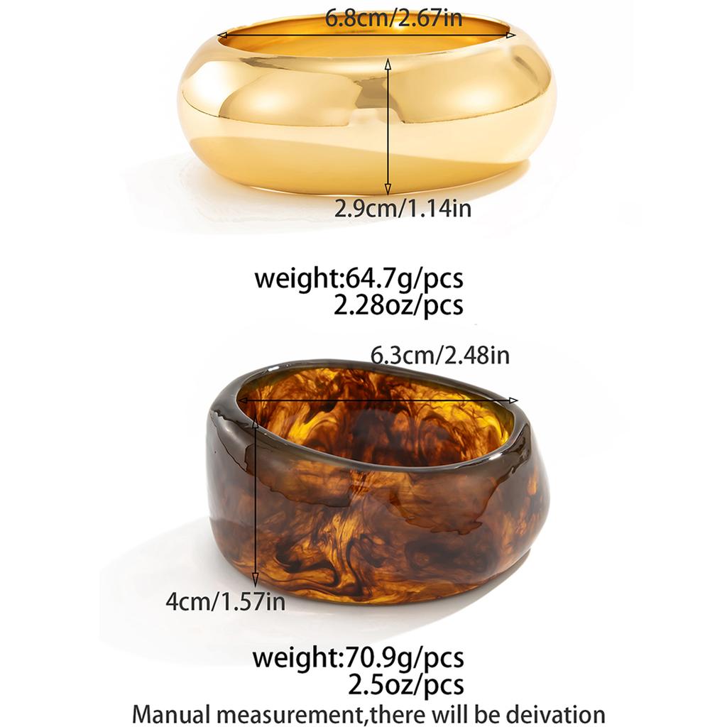 Salircon Vintage Punk Coffee Thick Irregular Resin Acrylic Bangles Women Geometric Metal Wide Bangle Bracelet Charm Jewelry Gift