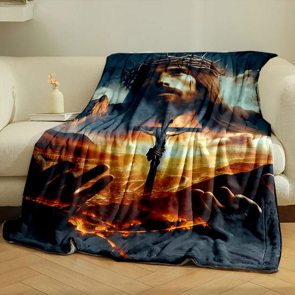 Jesus Cross Calvary Print Blanket  Printed Blanket for Living Room Bed Couch Lunch Break Soft Cozy Blanket for Friend's Festival Gift