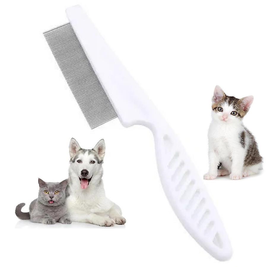 Pet Flea Comb Fine-Teeth Steel Comb Curved Handle for Dog Cat Flea Removal Pet Grooming Tool