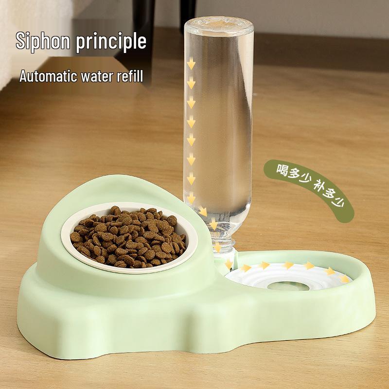 Pet Double Ceramic Bowl: Integrated Water & Food Anti-Tip Feeder for Cats and Dogs