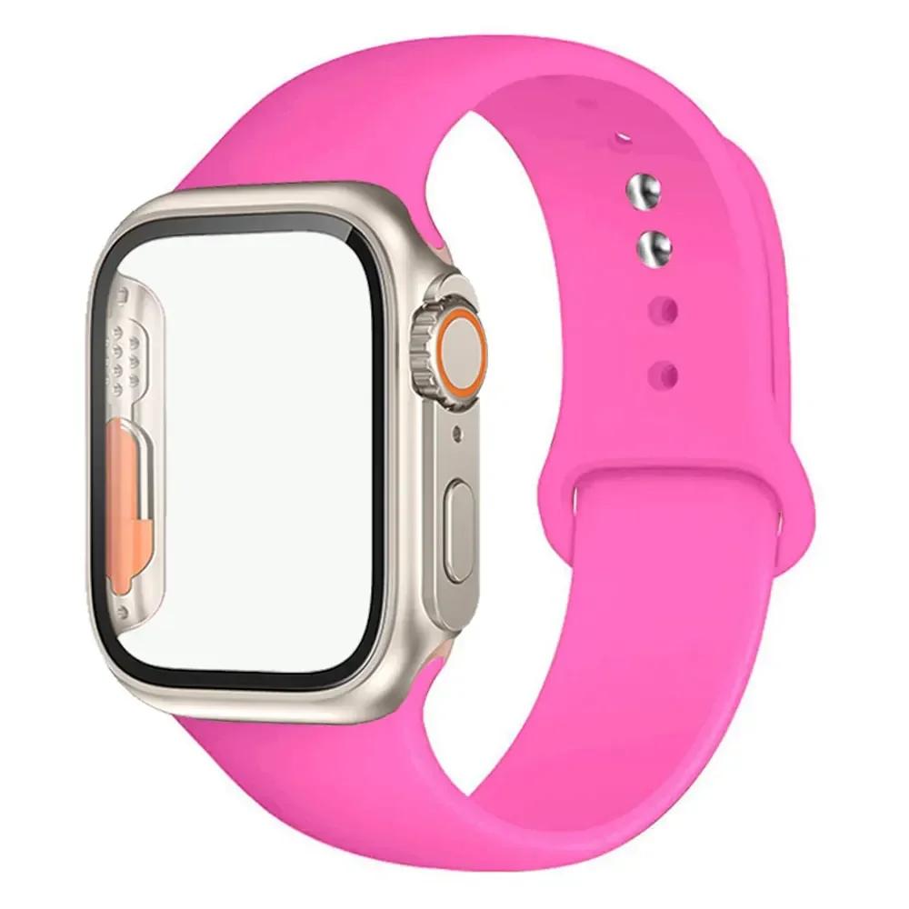 Silicone Strap+Case For Apple Watch Band 44mm 45mm 41mm 40mm Tempered Glass Cover Change to Ultra iWatch Series 9 8 7 SE 6 5 3