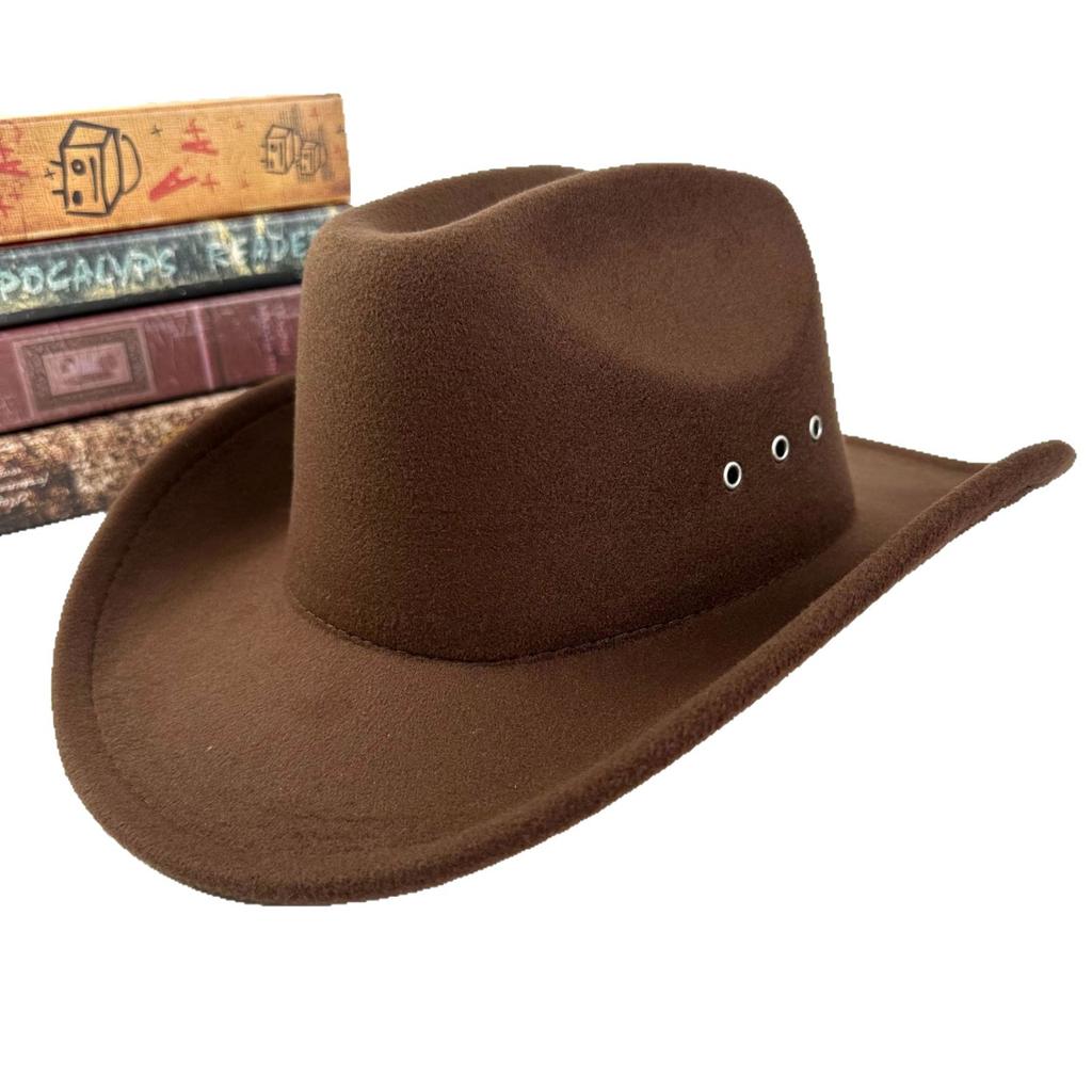 Men'S And Women'S Cowboy Hats Woolen One-Word Top Fashion Punched Hat Jazz Hat Big-Brimmed Top Hat