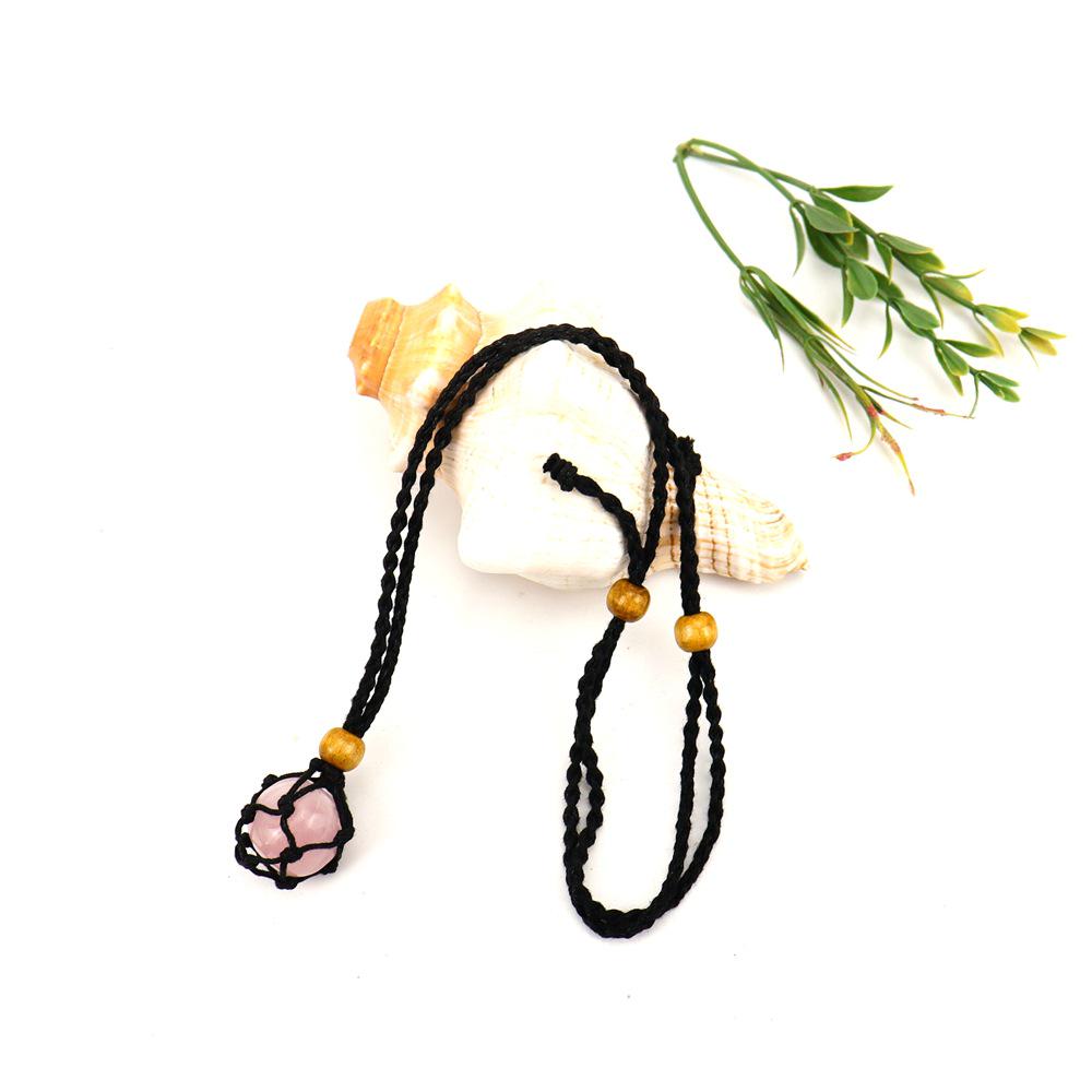 Adjustable Natural Black Stone Mesh Necklace with Woven Bag - Sweater Chain N168