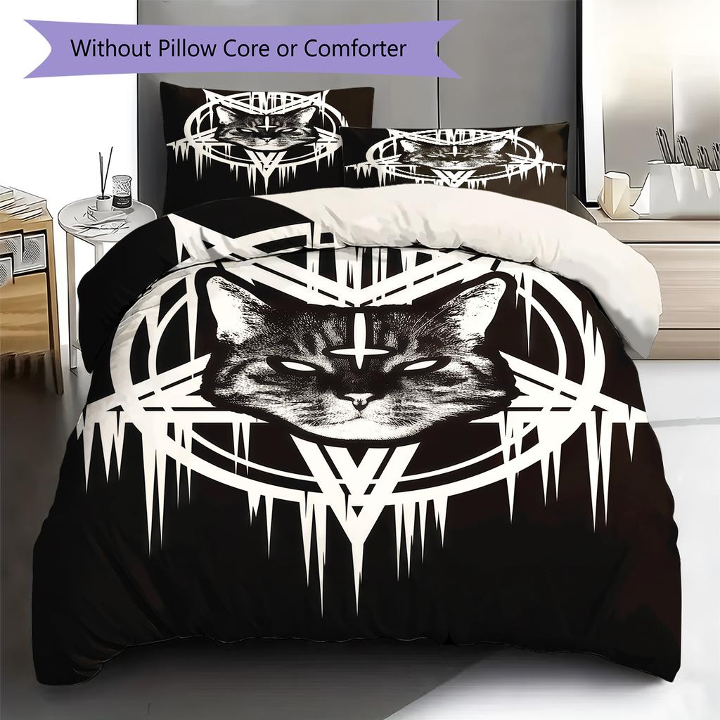 Bettwäsche mit Satansymbol-Muster, Steppbett-Set Bettbezug Kissenbezug Heim-Geburtstagsgeschenk (1 Bettbezug + 2 Kissenbezüge, ohne Füllung)