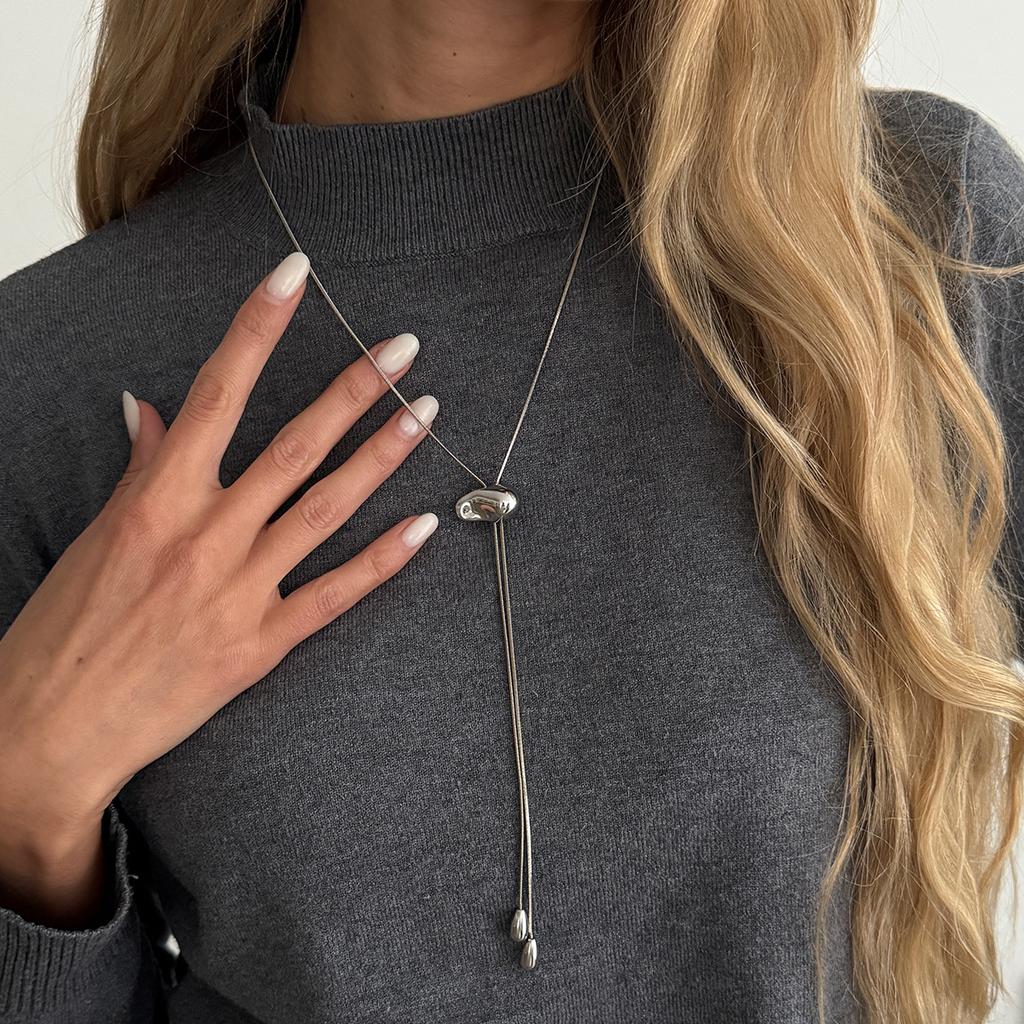 Luxury Ins Bow Plain Chain Necklace, Adjustable Minimalist Thin Snake Bone Chain Sweater Necklace