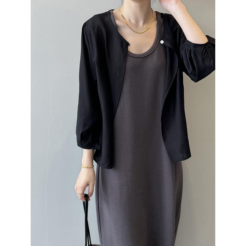 Round Neck One Button Sun Shirt Women's Spring and Summer Loose Cardigan Seven-tenths Sleeve Cardigan