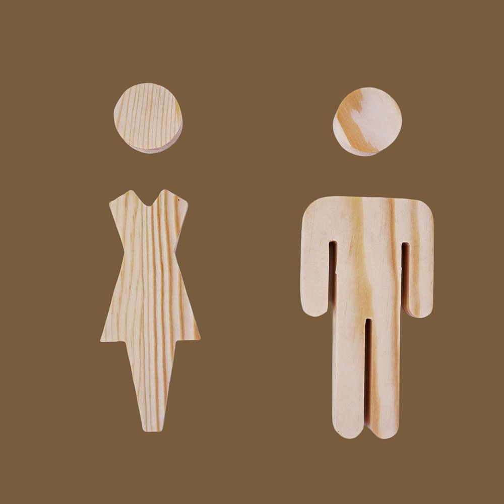 2pcs/se Solid Wood Bathroom Door Signs Antique Toilet Door Decoration WC Door Sign Plate Durable Self-adhesive