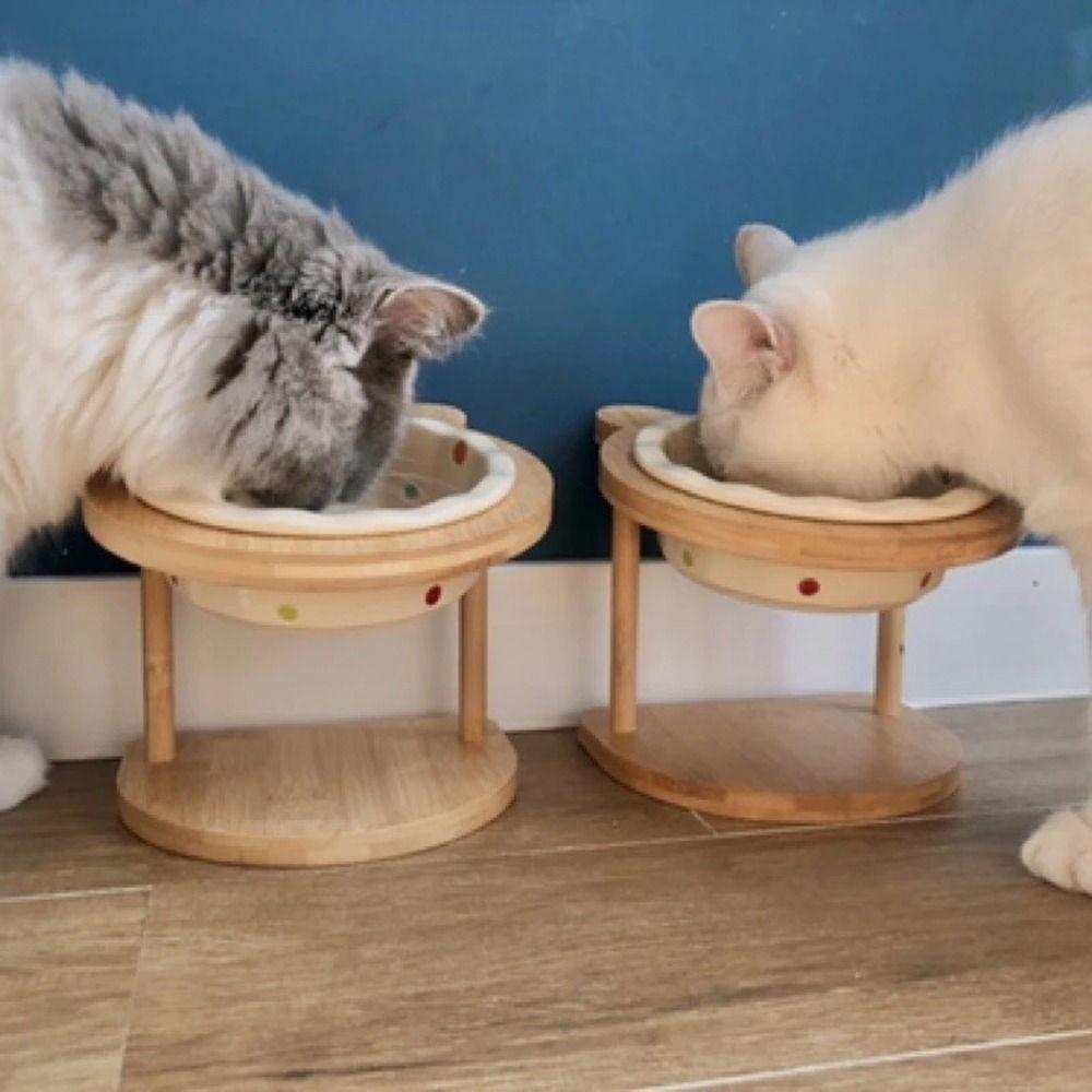 Non-Slip Dog Cat Feeder Wooden Stand Cat Water Bowl Practical Cat Ceramic Bowl  Pet Supplies