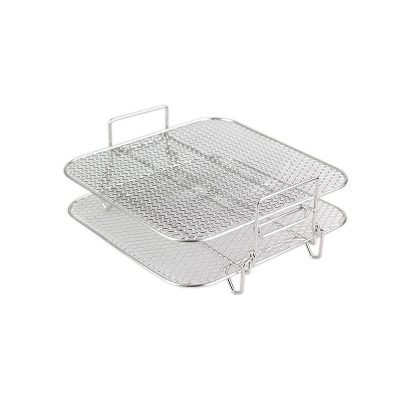 

2-Layers Air Fryer Rack Stainless Steel Stackable Grid Grilling Rack Basket for 5-6.8QT Air Fryer Oven Steamer Cooking BBQ Tool серебряный