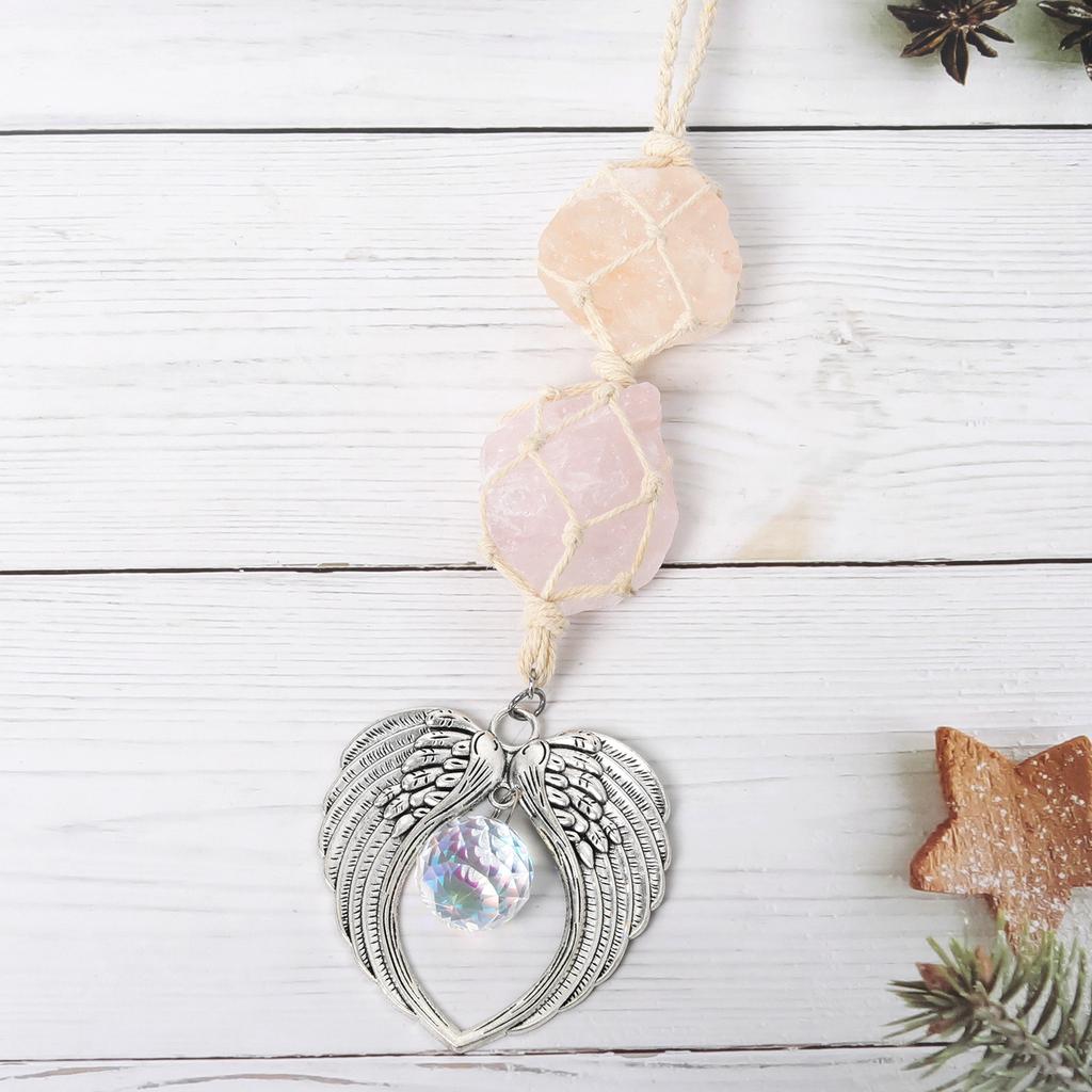 K9 Crystal Sun Catcher Raw Wrapped Rough Angel Wing Crystal Sun Catchers Hanging Moon Suncatche Wind Chime Pendant
