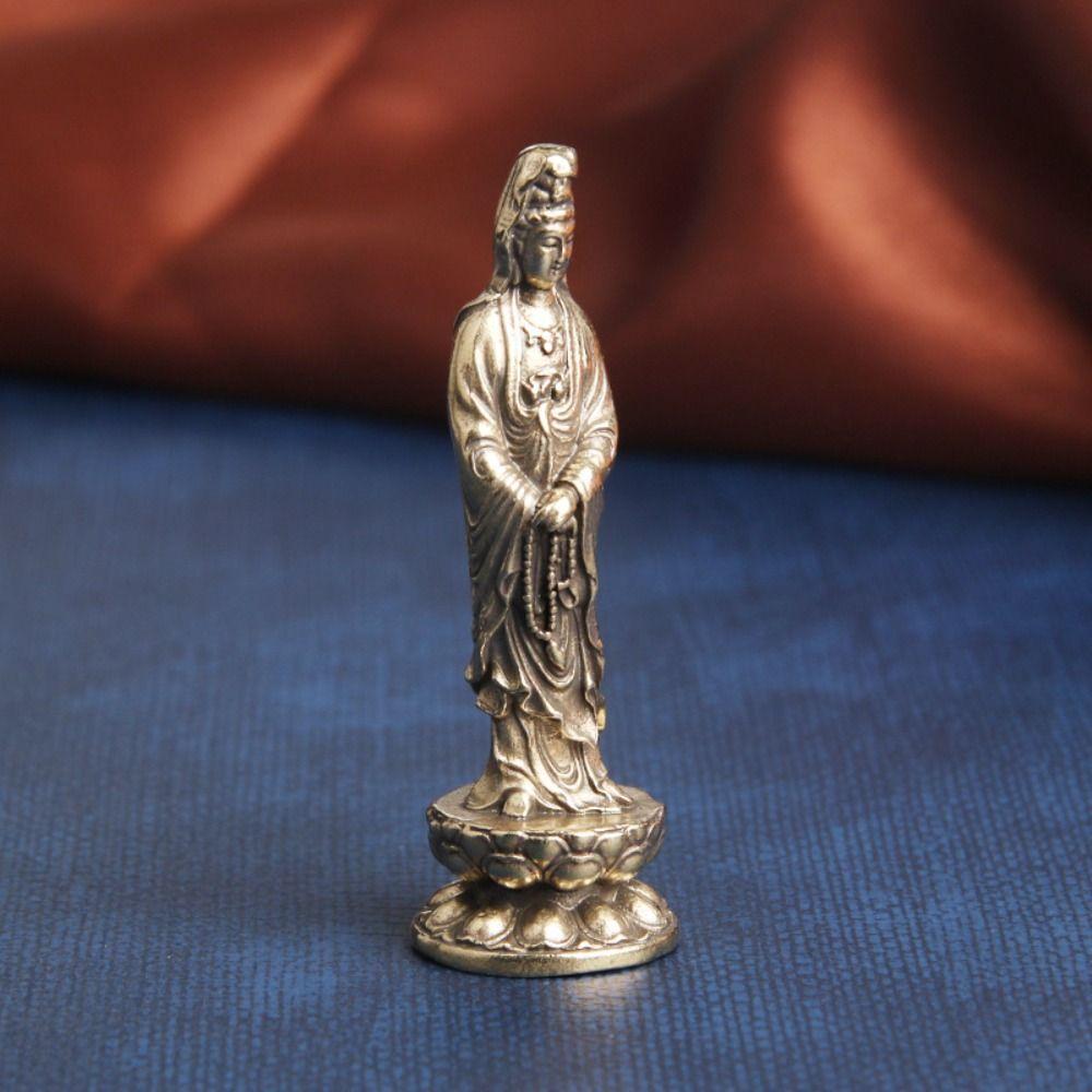 Pure Brass Lotus Guanyin Statue Lotus Guanyin Brass Buddha Sculpture Desktop