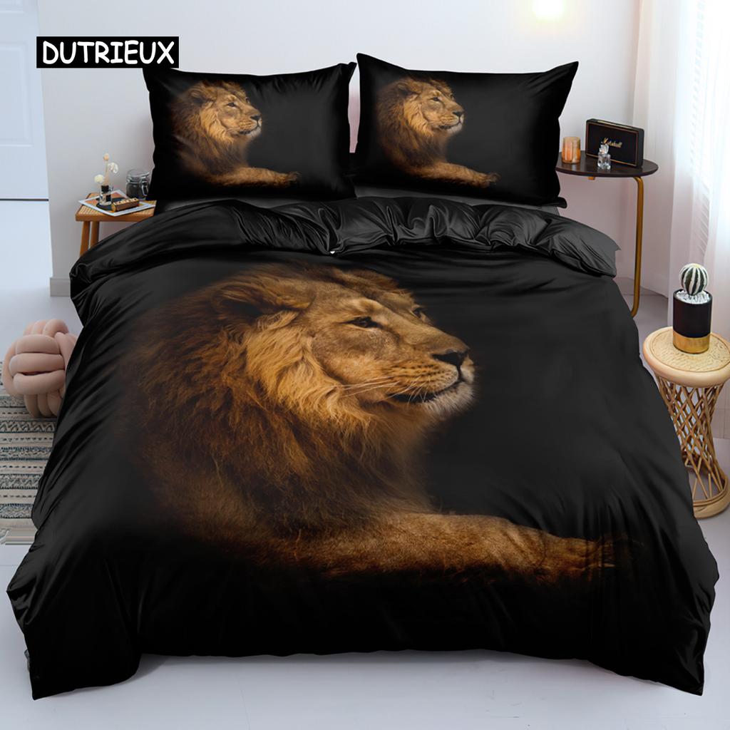 Black Lion Duvet Cover Bed Sheet Pillow Three-Piece Bedding Set