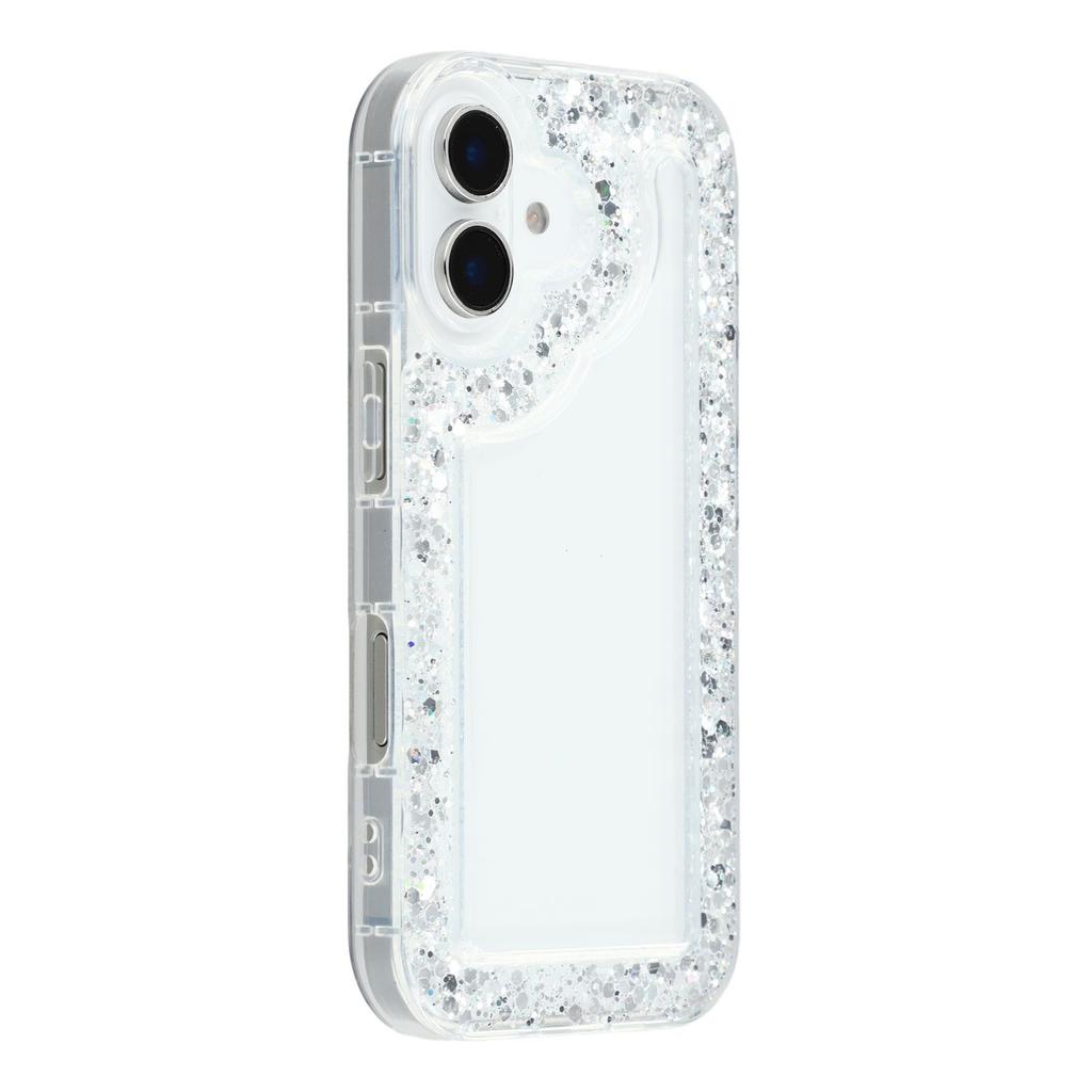 For iPhone 16 Case Glitter Epoxy Soft TPU Clear Back Cover