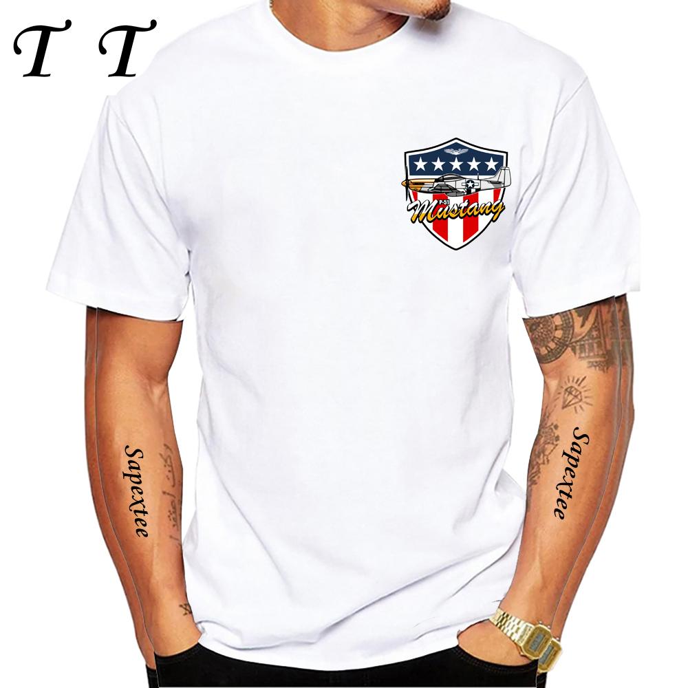 North American P-51 Mustang World War II Fighter Aircraft Print T-Shirt New Men Short Sleeve Vintage Casual Top Hip Hop Boy Tees